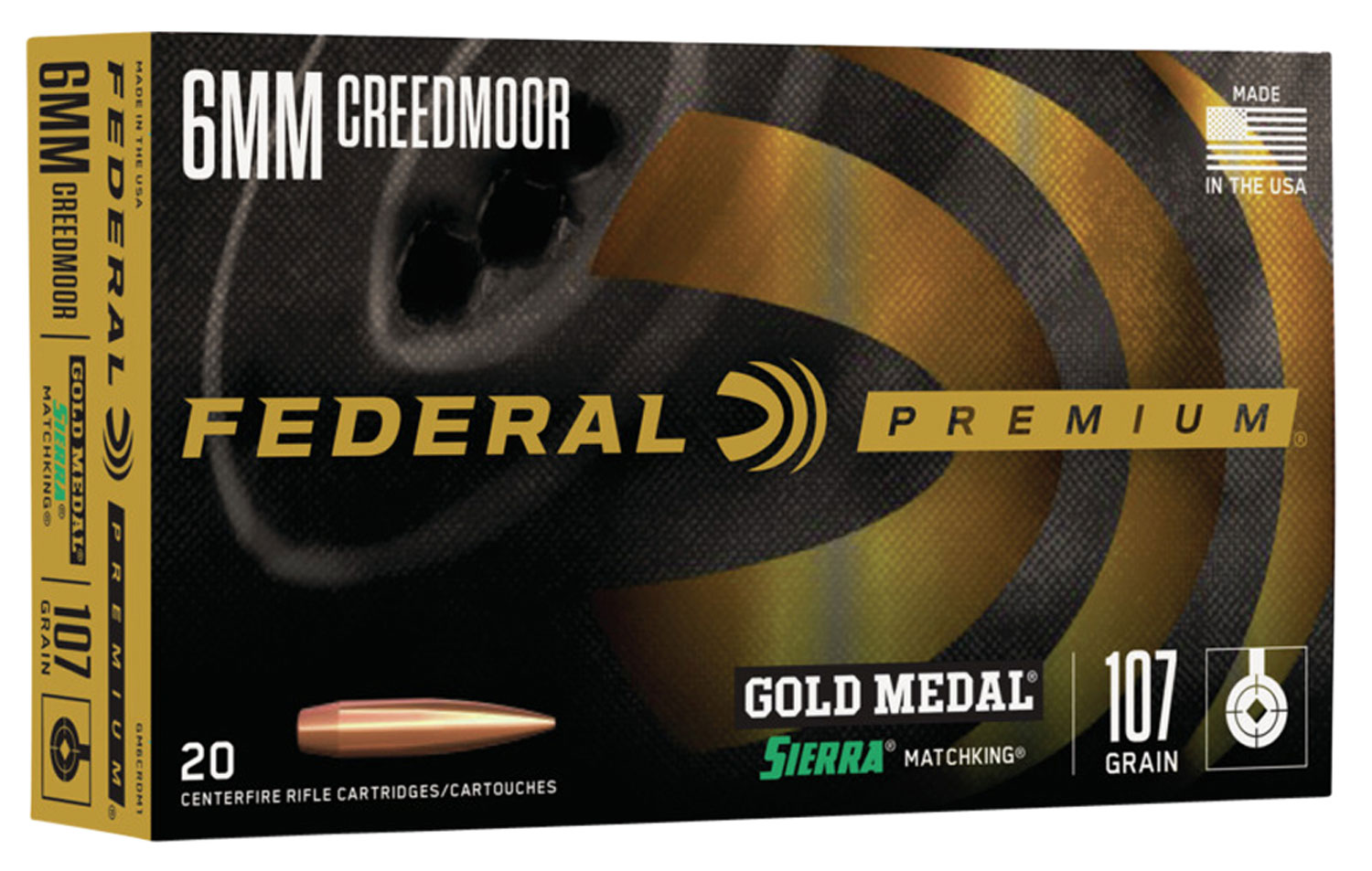 eral GM6CRDM1 Premium Gold Medal Sierra MatchKing Boat Tail Hollow Point 107 Grain 6mm Creedmoor 3000 Fps Ammo