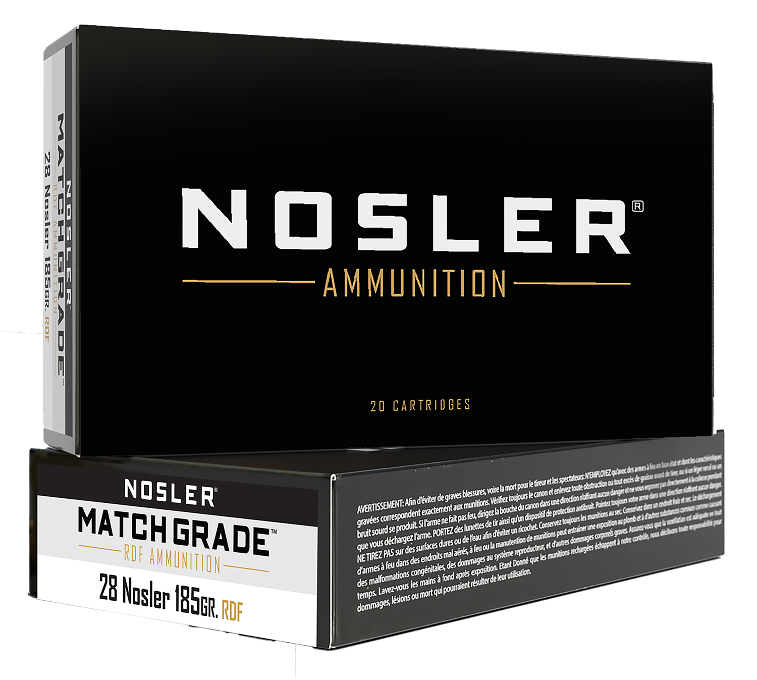 Nosler 60141 RDF .28 Nosler 185gr HPBT Brass Cased Centerfire Rifle Ammo - 20 Rounds, High-Performance, Uniform Consistency - Nosler - RDF HOLLOW POINT BOAT TAIL