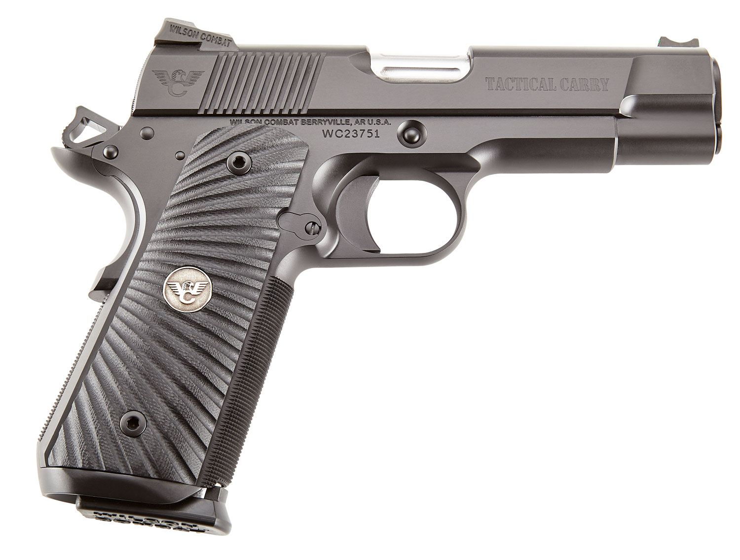 WILS*TC-COM-45 Wilson Combat TCCOM45 Tactical Carry Commander 45 ACP 8+1 4.25" Stainless Steel Barrel, Black Serrated Carbon Steel Slide, Black Armor-Tuff Carbon Steel Frame w/Beavertail, Black G10 Starburst Grip