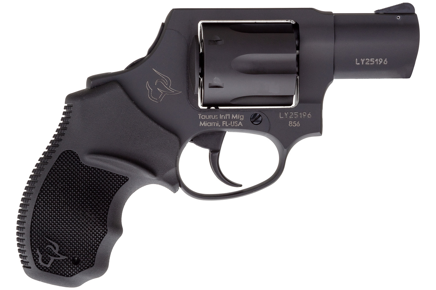 Taurus 2-856021CH 856  Small 38 Special +P 6 Shot 2" Matte Black Carbon Steel Barrel, Cylinder & Frame, Black Finger Grooved Rubber Grip, Transfer Bar Safety, Concealed Hammer