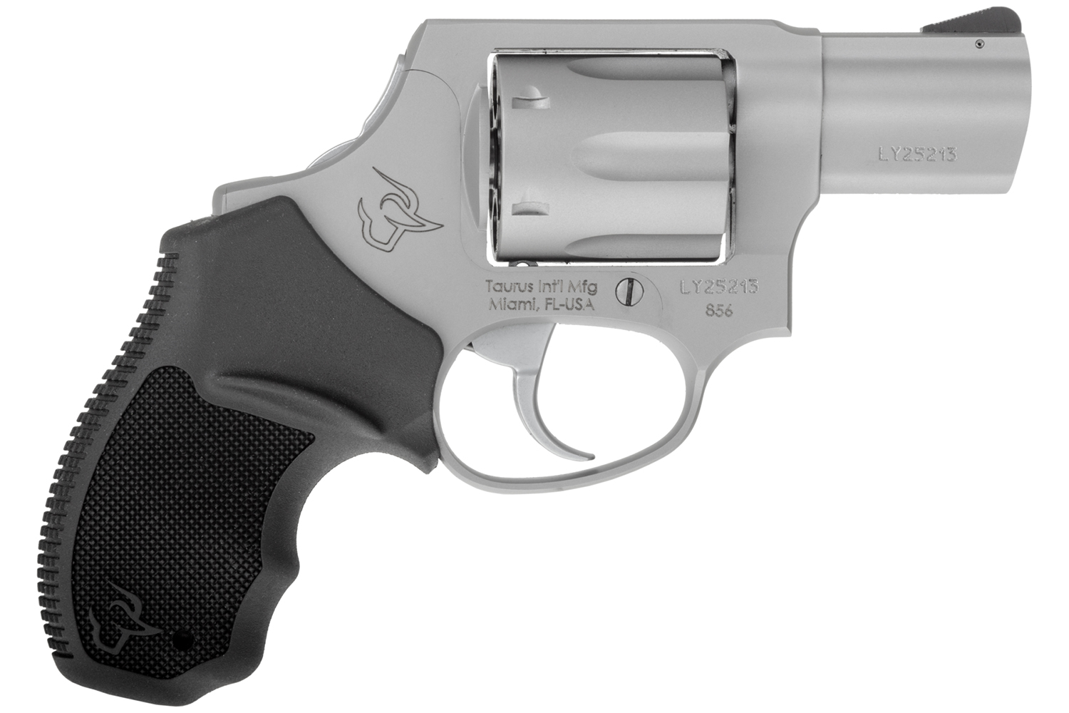 Taurus 2-856029CH 856  Small 38 Special +P 6 Shot 2" Matte Stainless Steel Barrel, Cylinder & Frame, Black Finger Grooved Rubber Grip, Transfer Bar Safety, Concealed Hammer