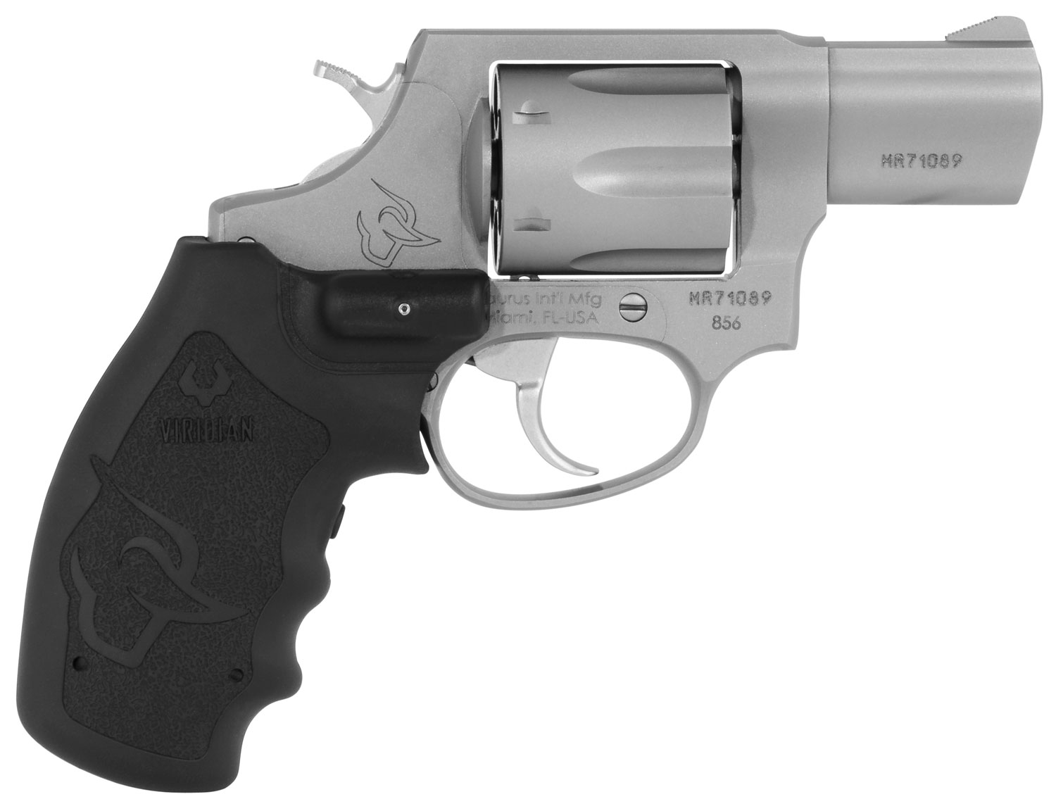 Taurus 2-856029VL 856 w/Laser Small 38 Special +P 6 Shot 2" Matte Stainless Steel Barrel, Cylinder & Frame, Black Finger Grooved Rubber Grip, Viridian Laser Transfer Bar Safety, Exposed Hammer