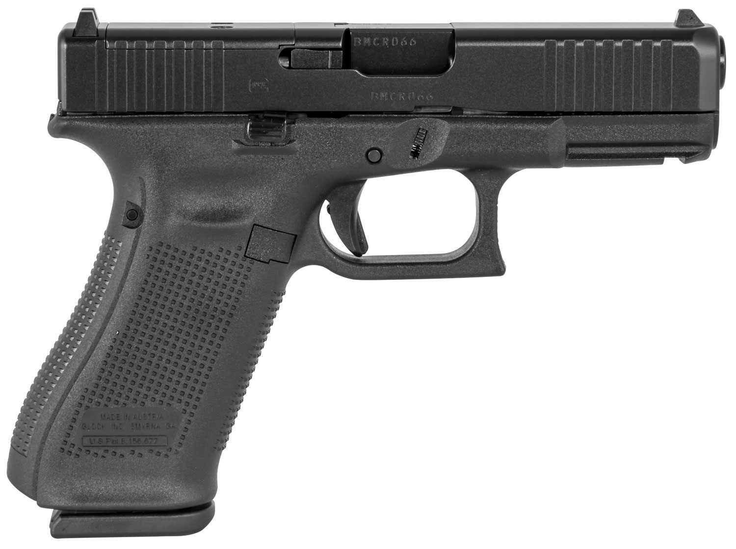 Glock PA455S201MOS G45 Gen5 Compact MOS 9mm Luger 4.02 10+1 Overall Black Finish with nDLC Steel with Front Serrations & MOS Cuts Slide, Rough Texture Interchangeable Backstraps Grip & Fixed Sights