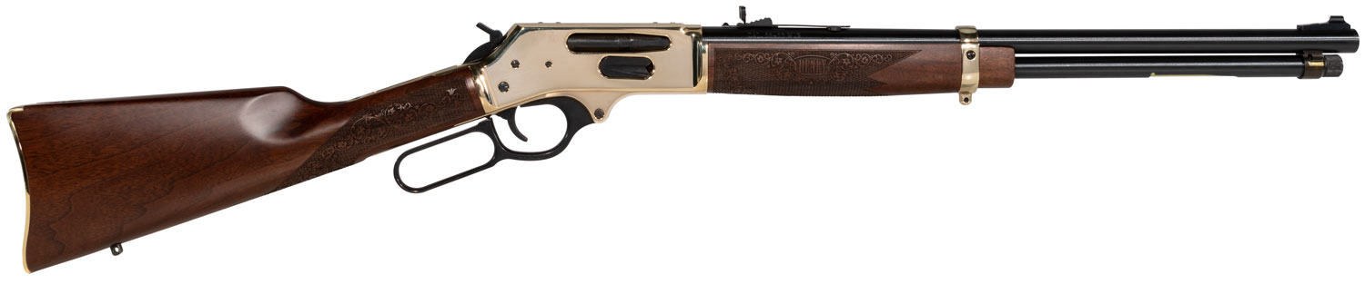 Henry H0243855 Side Gate  Full Size 38-55 Win 5+1 20" Blued Steel Barrel, Polished Brass Receiver, American Walnut Stock Right Hand