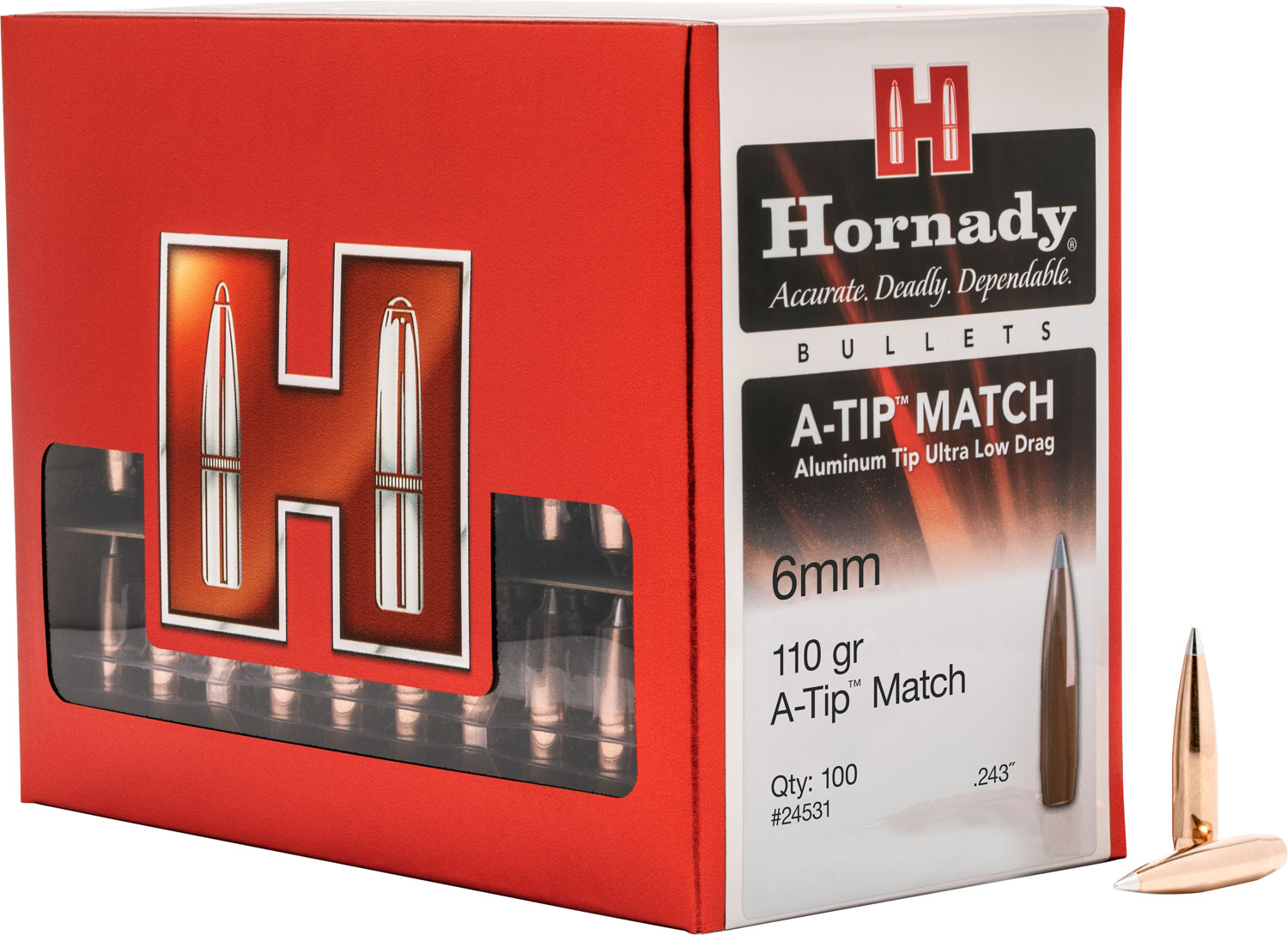 Hornady 6mm A-Tip Match 110 gr Bullet 100 Count Copper Lead - Hornady - 6mm