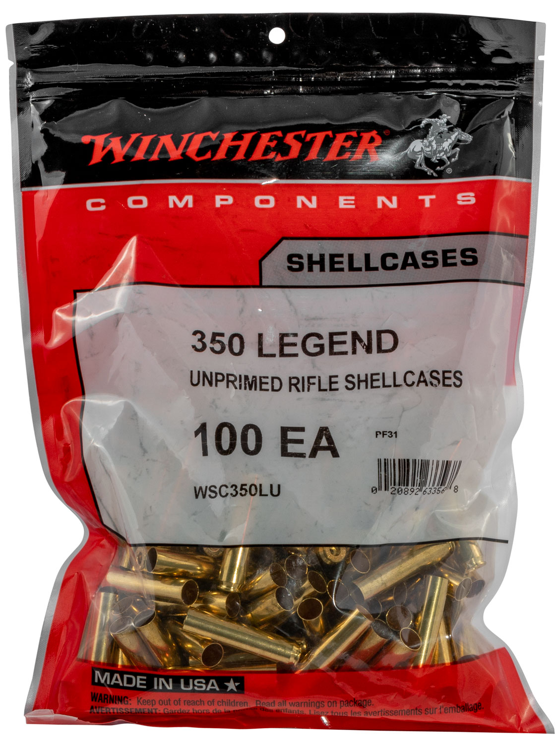 WINCHESTER AMMO Unprimed 350 Legend 100rd/Bag Rifle Brass Cases WSC350LU