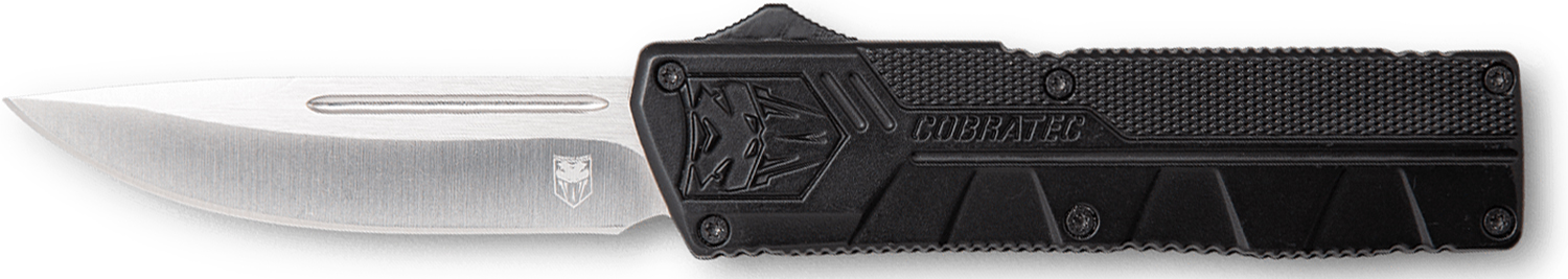 CobraTec Knives BCTLWDNS Lightweight  3.25 OTF Drop Point Plain D2 Steel Blade/Black Aluminum Handle Includes Pocket Clip