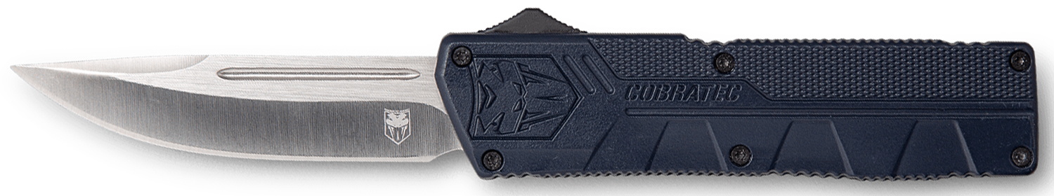 CobraTec NYCTLWDNS 3.25" D2 Steel OTF Knife, NYPD Blue Aluminum Handle - CobraTec Knives - DROP POINT for sale at TheGunDock