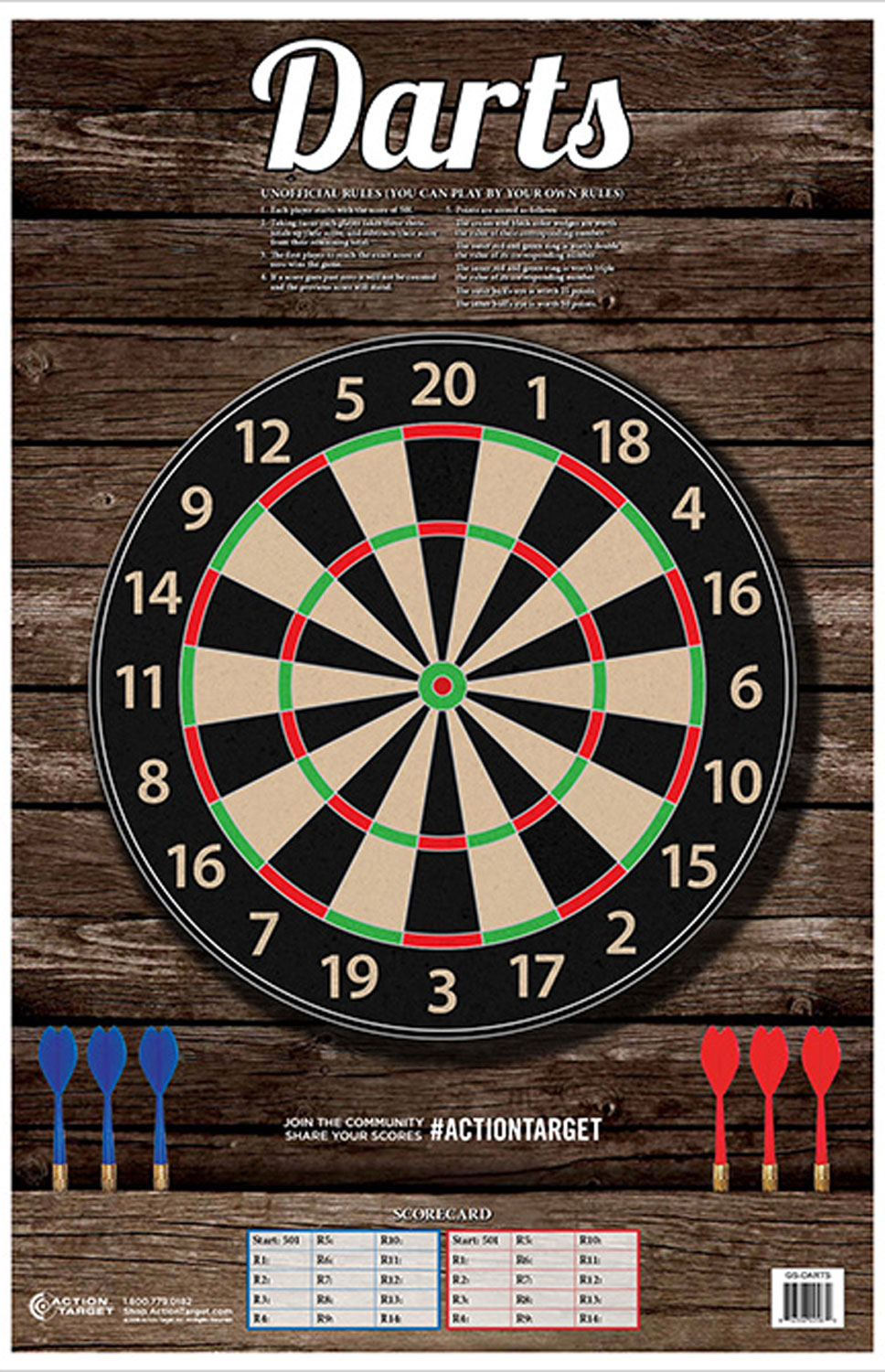 Action Target GSDARTS100 Paper Dart Board 23"x35" Multi-Color 100 Pack - Action Target