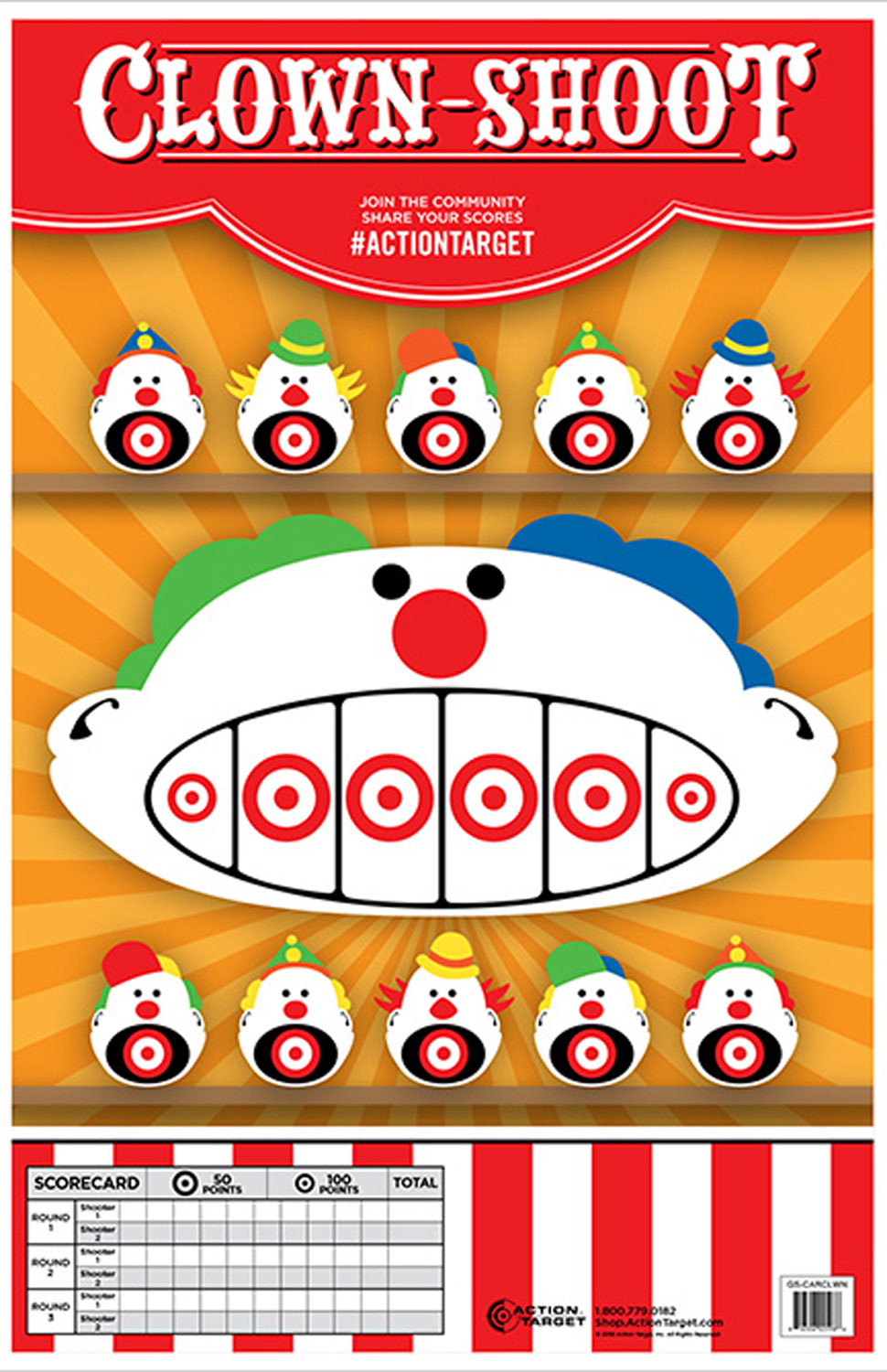 Action Target GSCARCLWN100 Clown Paper Targets 23"x35" 100/Box Multi-Color - Action Target