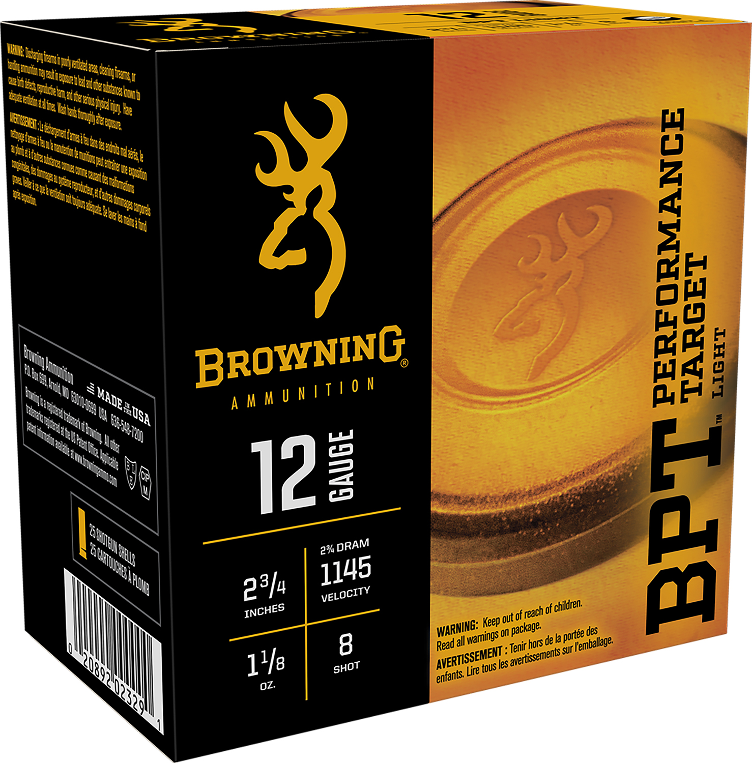 Browning Ammo B193611228 BPT Performance Target Light 12Gauge 2.75 1 1/8oz 8Shot 25 Per Box/10 Case
