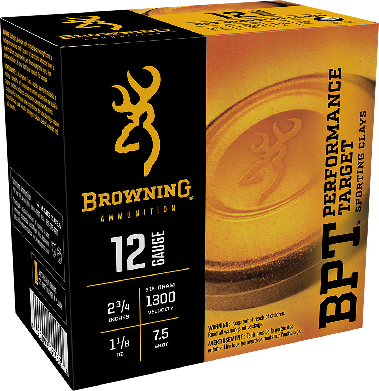 Browning Ammo B193631227 BPT Performance Target Sporting Clay 12Gauge 2.75 1 1/8oz 7.5Shot 25 Per Box/10 Case