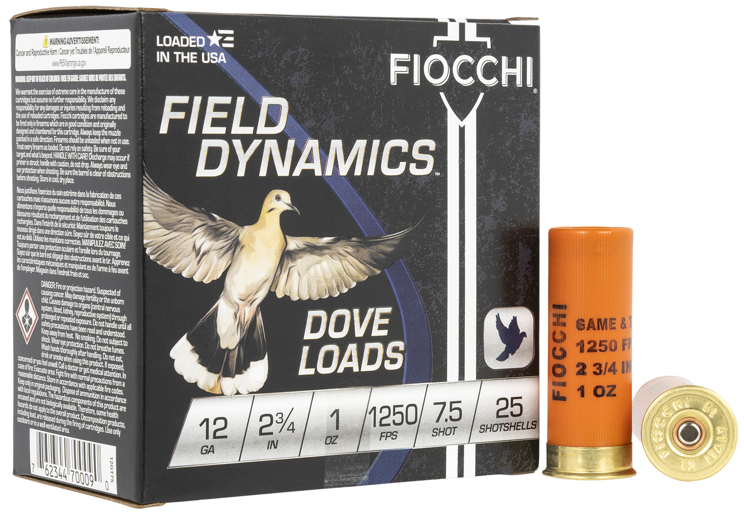 Fiocchi 12GT75 Field Dynamics Dove & Quail 12Gauge 2.75 1oz 7.5Shot 25 Per Box/10 Case