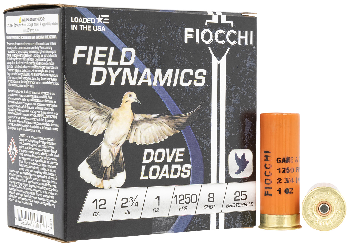 Fiocchi 12GT8 Field Dynamics Dove & Quail 12Gauge 2.75 1oz 8Shot 25 Per Box/10 Case