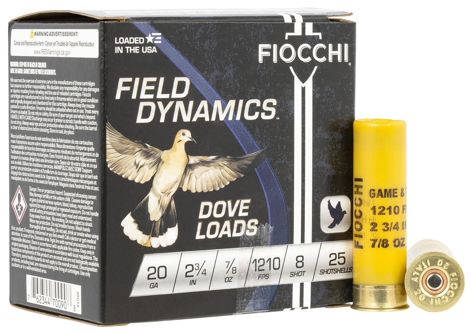 Fiocchi 20GT8 Field Dynamics Dove & Quail 20Gauge 2.75 7/8oz 8Shot 25 Per Box/10 Case