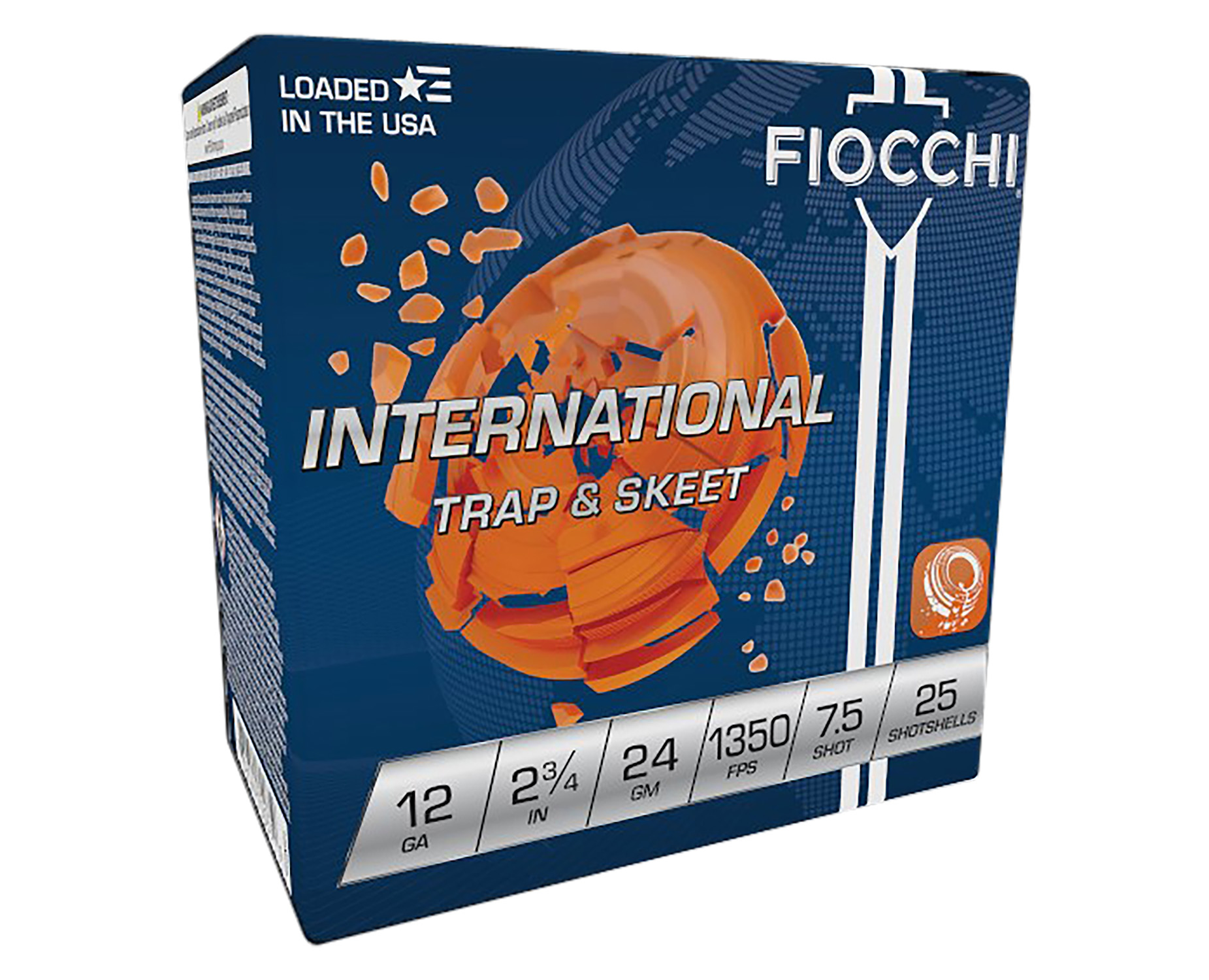 Fiocchi 12IN2475 Exacta Target International Trap & Skeet 12Gauge 2.75" 24gram 7.5Shot 25 Per Box/10 Case