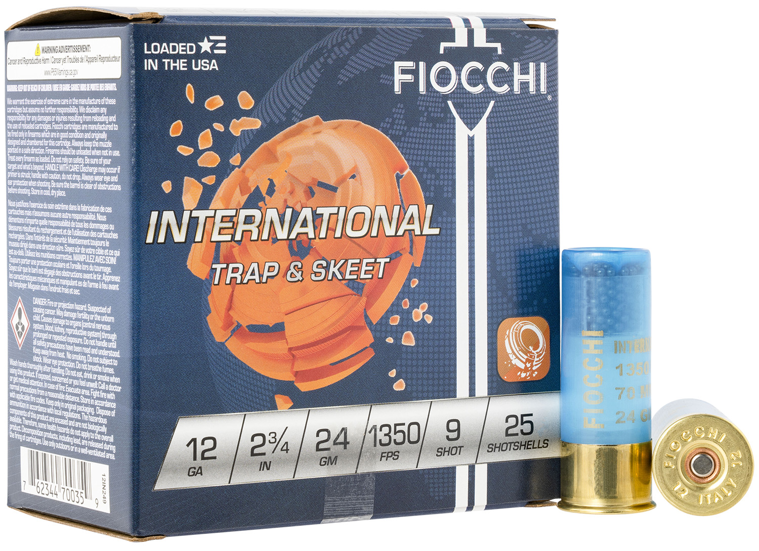 Fiocchi 12IN249 Exacta Target International Trap & Skeet 12Gauge 2.75" 24gram 9Shot 25 Per Box/10 Case