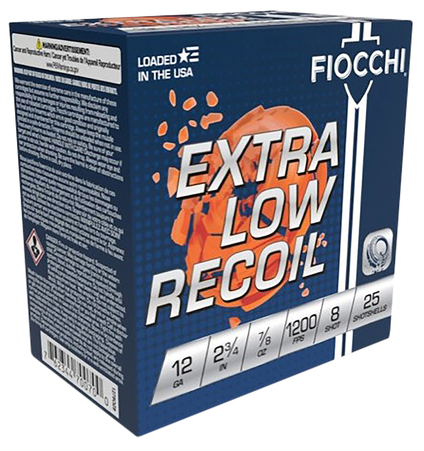 Fiocchi 1278OZ8 Exacta Target 12 Gauge Low Recoil Trainer, 2.75", 7/8 oz, 1200 fps, 8 Shot, 25 Bx - Fiocchi - LEAD