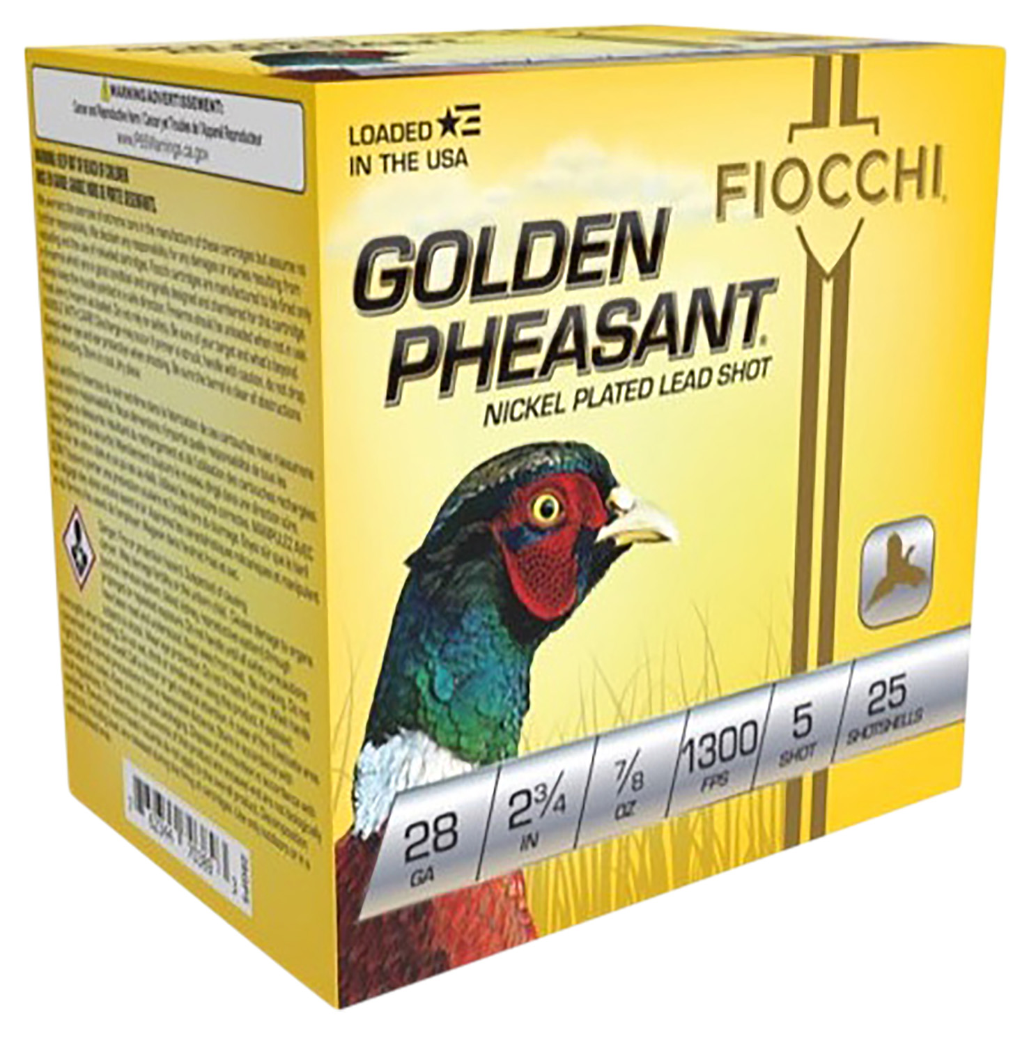 Fiocchi 28GP5 Golden Pheasant Shotgun Shell 28 Gauge 2.75" 7/8 oz 5 Shot - Fiocchi - NICKEL-PLATED LEAD