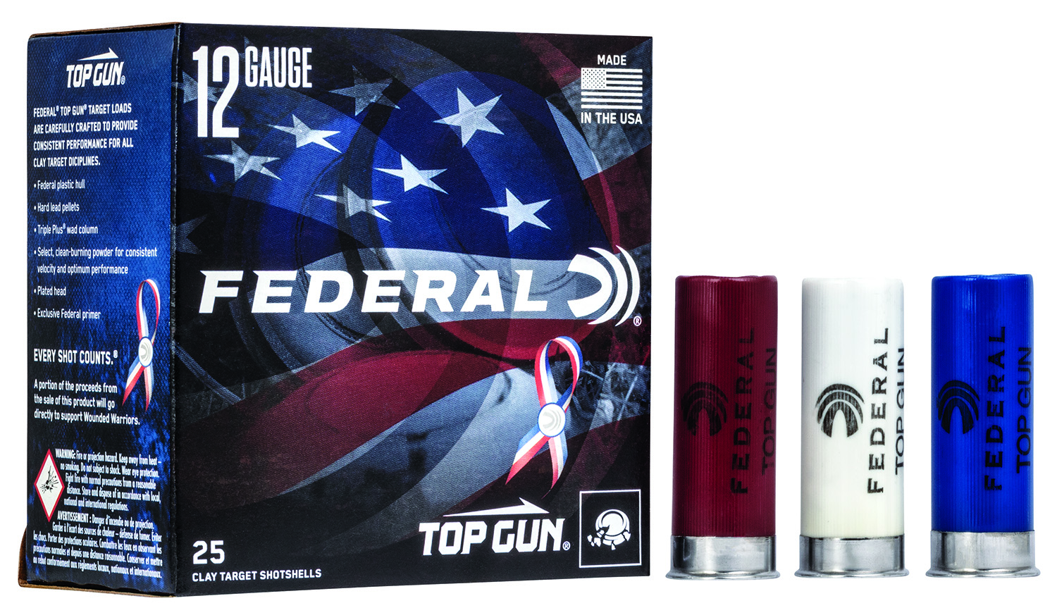 Federal TGL12US8 Top Gun Special Edition Red, White & Blue 12Gauge 2.75 1 1/8oz 8Shot 25 Per Box/10 Case