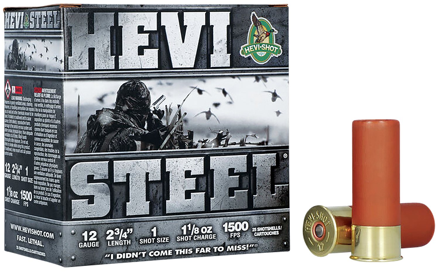 HEVI-Shot HS61221 HEVI-Steel  12Gauge 2.75 1 1/8oz 1Shot 25 Per Box/10 Case