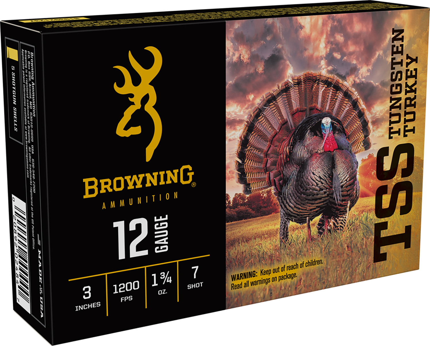 Browning Ammo B193921237 TSS Tungsten Turkey 12Gauge 3" 1 3/4oz Tungsten 7Shot 5 Per Box/10 Case