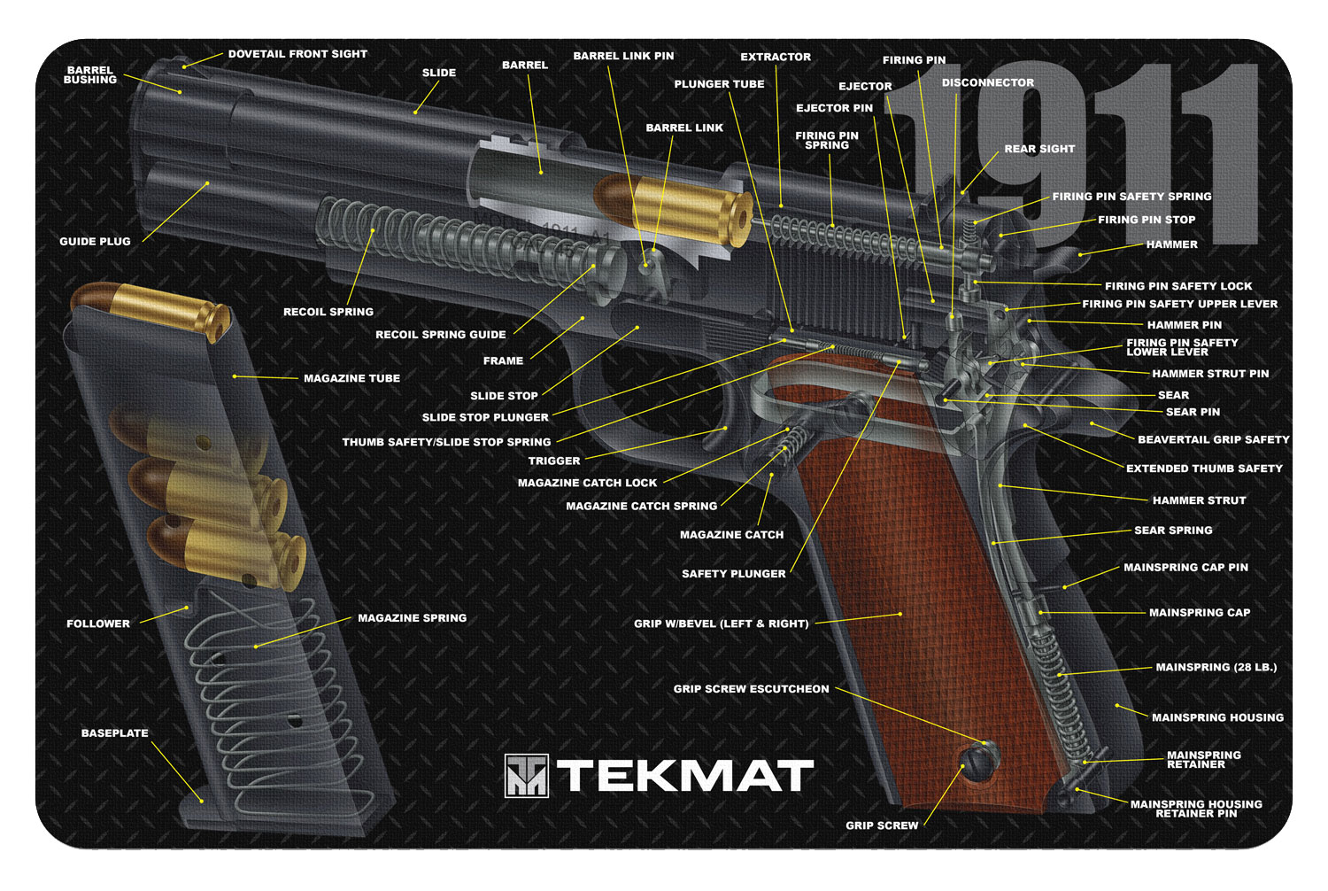 TekMat TEKR171911CA Cleaning Mat Multi-Color Rubber 11"x17" 1911 3D Cutaway