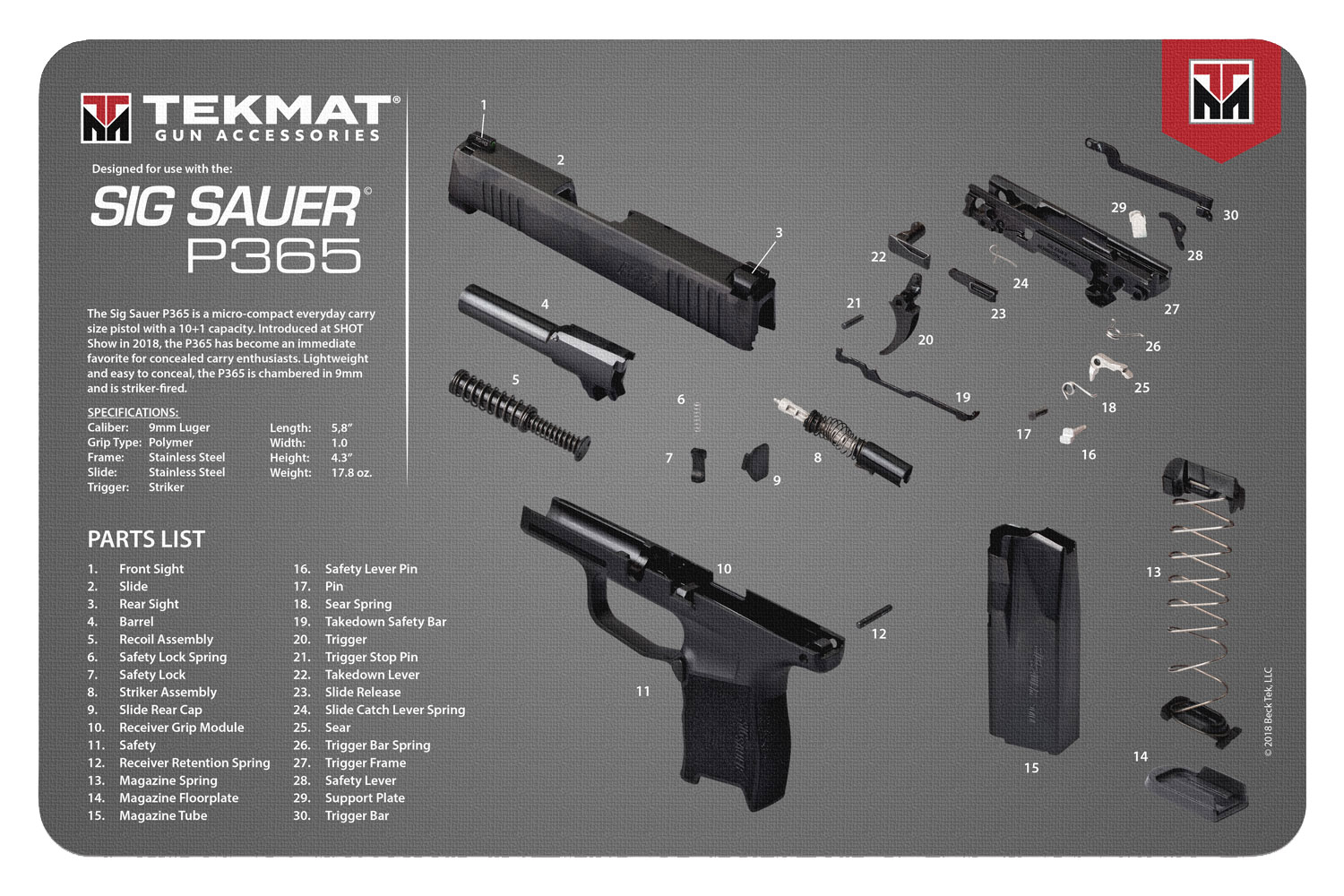 TekMat TEKR17SIG9365 Sig Sauer P365 Cleaning Mat Sig P365 Parts Diagram...-img-0