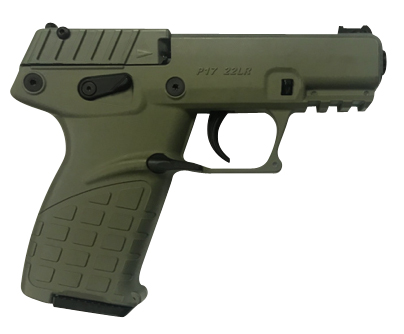 Kel-Tec P17GRN P17  Compact Frame 22 LR 16+1 3.80 Black Steel Threaded Barrel, OD Green Serrated Slide, OD Green w/Black Controls Polymer Frame w/Picatinny Rail, OD Green Textured Grip, Ambidextrous