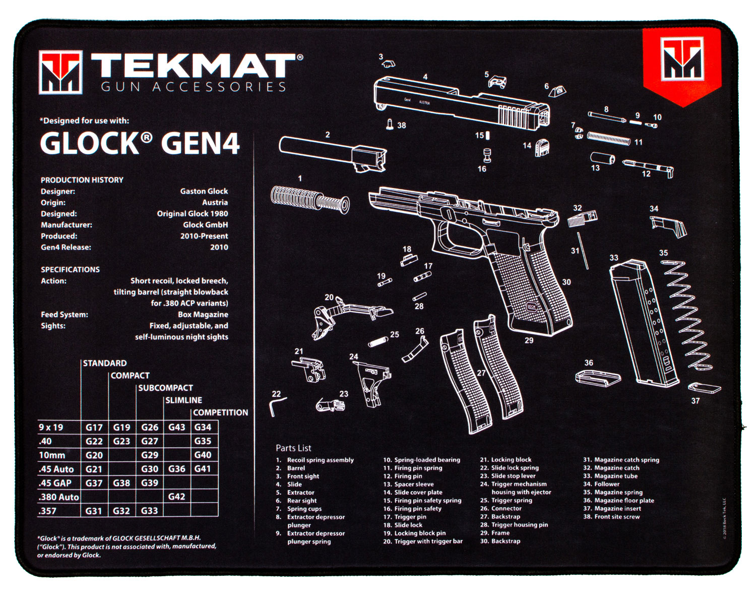 TekMat TEKR20GLOCKG4 Glock Gen4 Ultra 20 Cleaning Mat-img-0