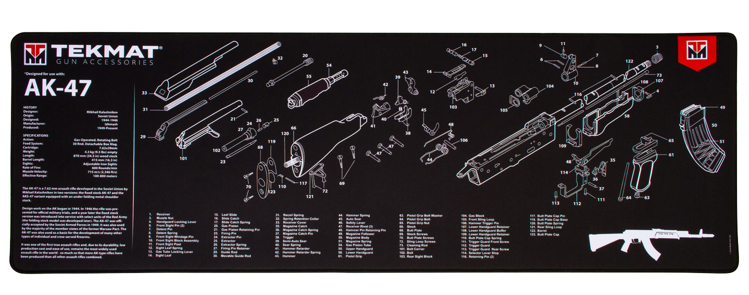 TekMat TEKR44AK47 AK-47 Ultra 44 Cleaning Mat AK-47 Parts Diagram 15" x 44"-img-0