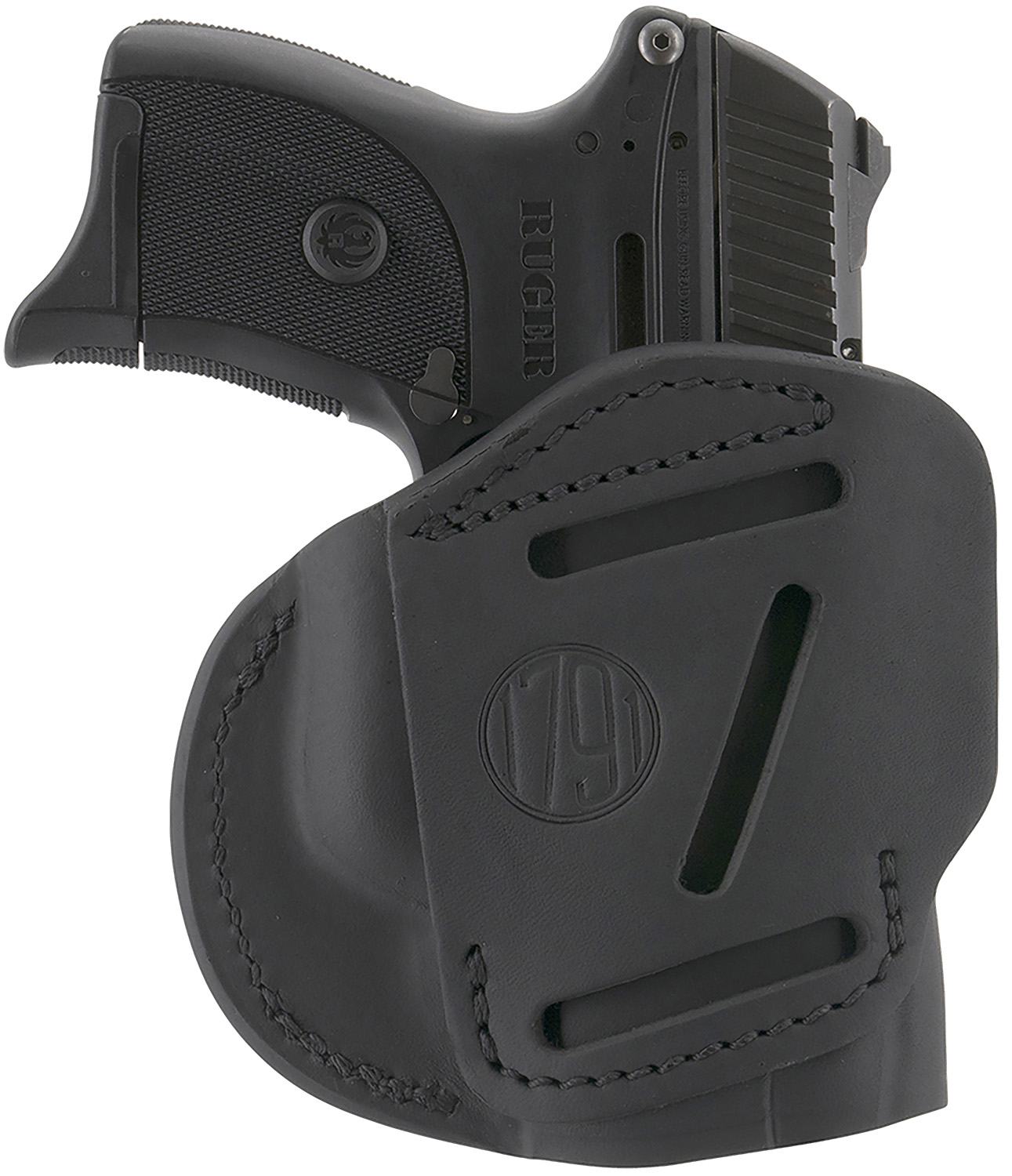 1791 Gunleather 4WH4SBLL 4-Way  IWB/OWB Size 04 Stealth Black Leather Belt Clip Compatible w/Glock 26/Springfield XD/XDS/S&W M&P Shield Plus Left Hand