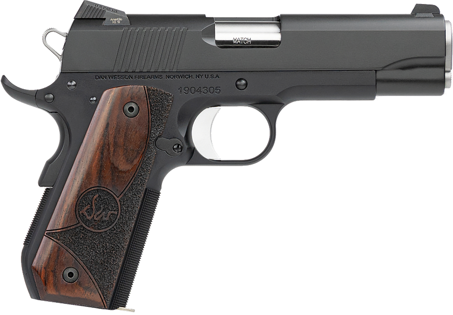 Dan Wesson 01838 Guardian  38 Super 9+1 4.25 Stainless Steel Barrel, Black Duty Serrated Stainless Steel Slide, Black Aluminum Frame w/Beavertail, Wood Grip, Ambidextrous