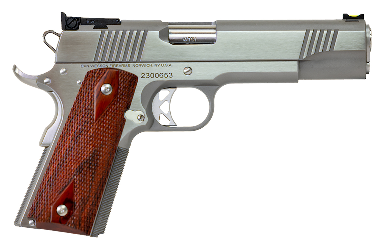 Dan Wesson 01943 Pointman  45 ACP Caliber with 5 Barrel, 8+1 Capacity, Overall Stainless Steel Finish, Beavertail Frame, Serrated Brushed Slide & Cocobolo Grip