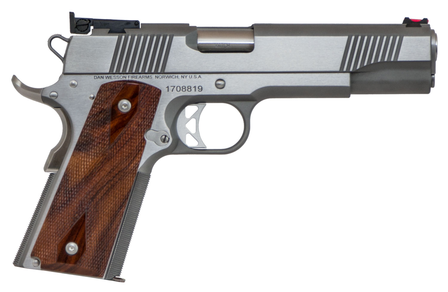 Dan Wesson 01942 Pointman Nine 9mm Luger Caliber with 5 Barrel, 9+1 Capacity, Overall Stainless Steel Finish, Beavertail Frame, Serrated Brushed Slide & Cocobolo Grip