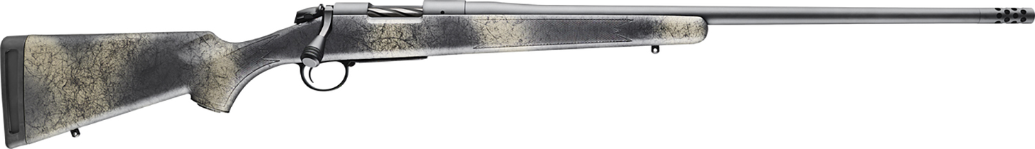 Bergara Rifles B14LM507 B-14 Wilderness Ridge 7mm Rem Mag 3+1 24" Threaded, Sniper Gray Cerakote Barrel/Rec, SoftTouch Woodland Camo Synthetic Stock, Omni Muzzle Brake