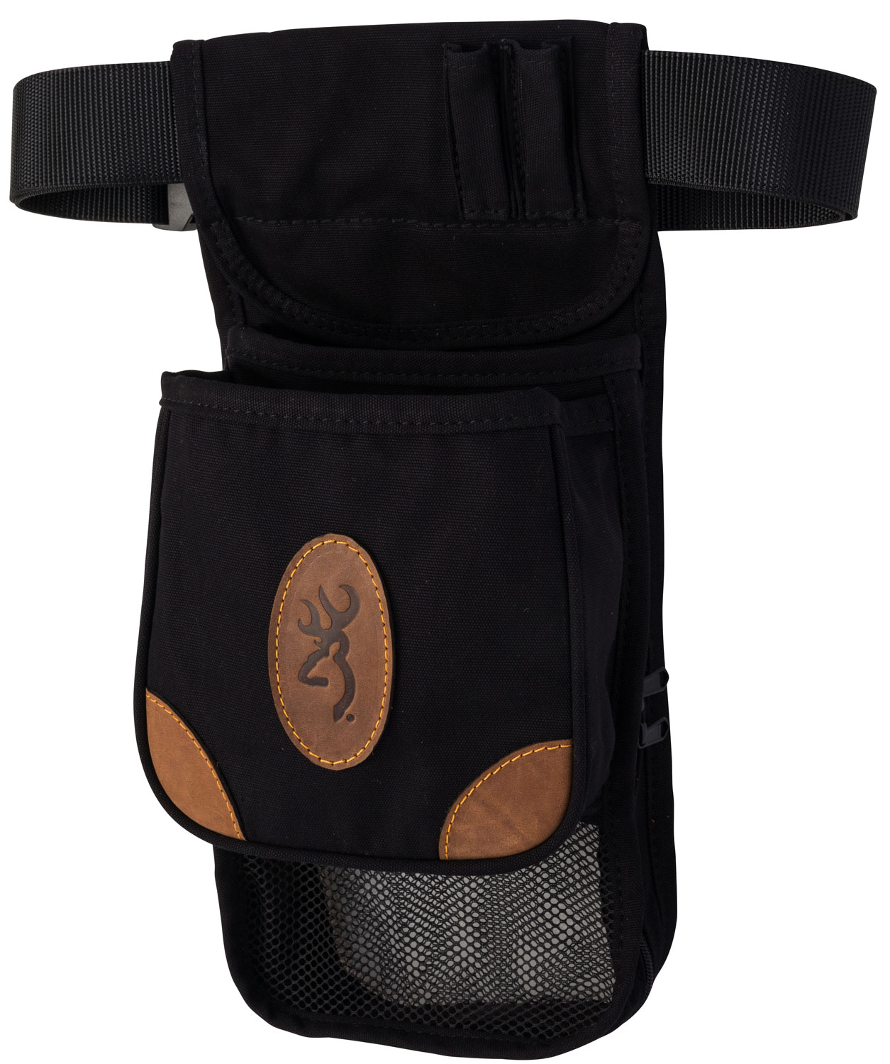 Browning Lona Canvas Shell Pouch Deluxe - Black/Brown, Adjustable Belt
