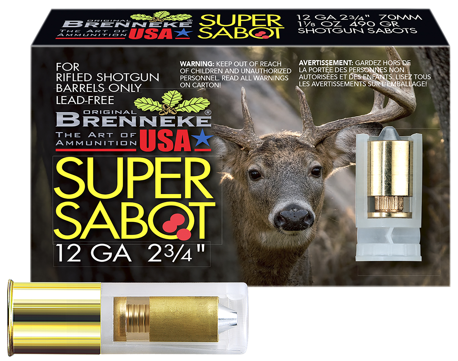Brenneke SL122SUS SuperSabot  12Gauge 2.75 1 1/8oz Sabot Slug Shot 5 Per Box/50 Case