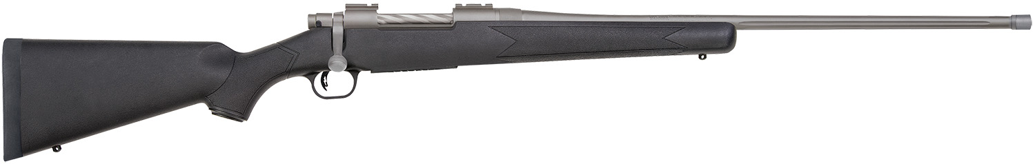 Mossberg 28135 Patriot  Full Size 300 Win Mag 3+1 24" Stainless Cerakote Fluted Barrel, Stainless Cerakote Receiver Drilled & Tapped, Black Fixed Synthetic Stock, Right Hand