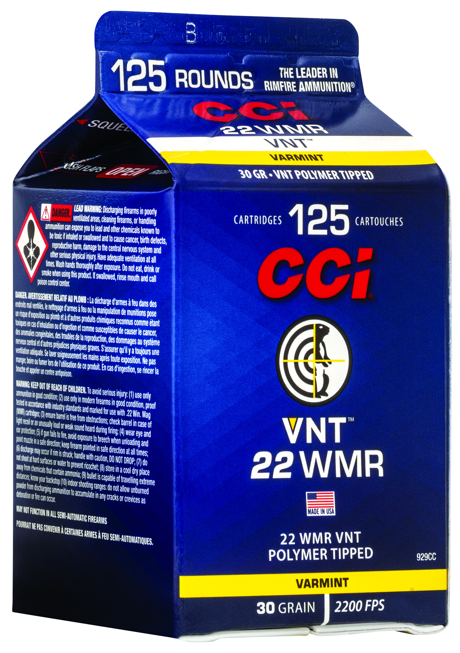 CCI 929CC Varmint 22 WMR 30 Gr Varmint Tipped 125 Per Box/ 10 Cs