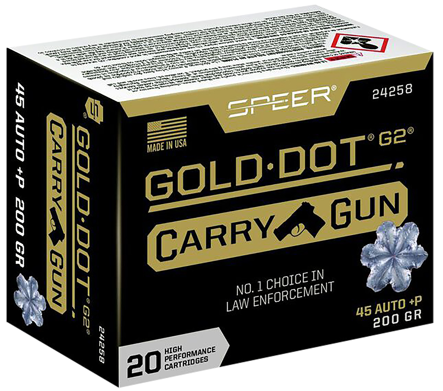 Speer Gold Dot Carry Gun 45 Auto +P 200gr HP 20 Rounds - Superior Feeding, Ballistics & Terminal Performance