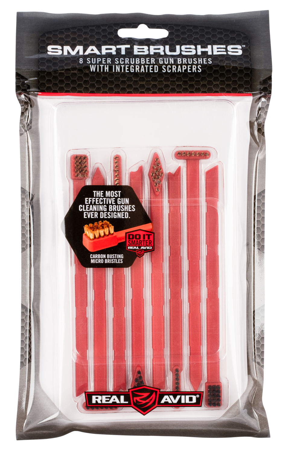 Real Avid AVSB01 Smart Brush  Multi-Caliber Universal Firearm Plastic 5.50 Long Bronze/Nylon Bristles 8 Per Pkg