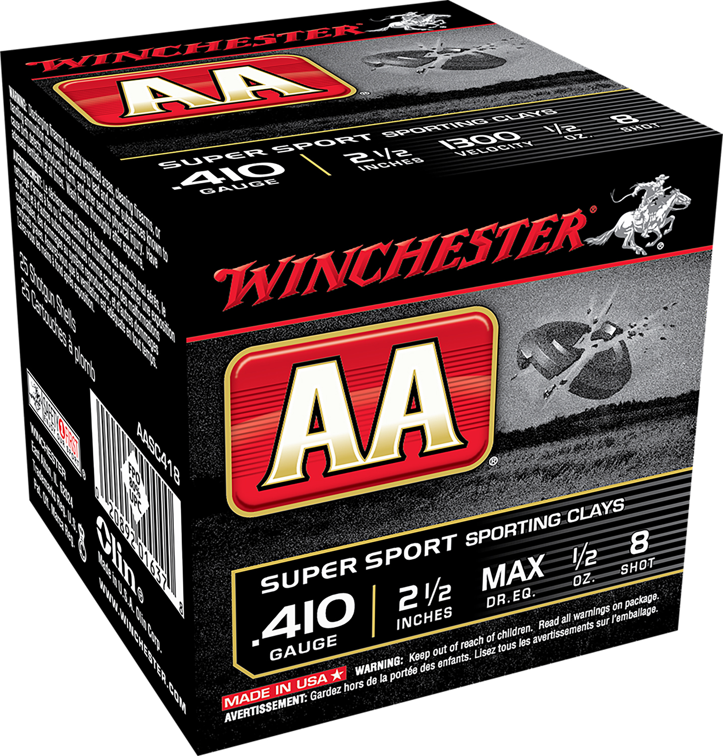 Winchester Ammo AASC418VP AA Sporting Clay 410 Gauge 2.50" 1/2 oz 8 Shot 100 Per Box/ 5 Cs