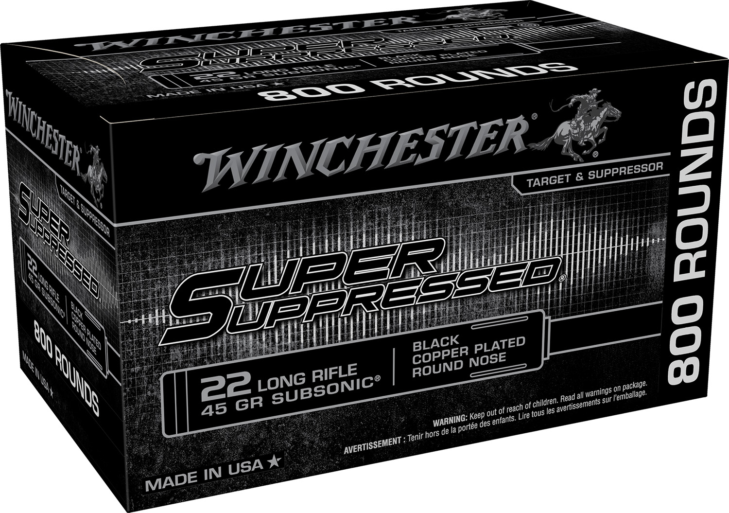 Winchester Ammo Sup22LRB Super Suppressed 22 LR 45 Gr Black Copper Plated Round Nose 800 Bx/ 2 Cs (Bulk)