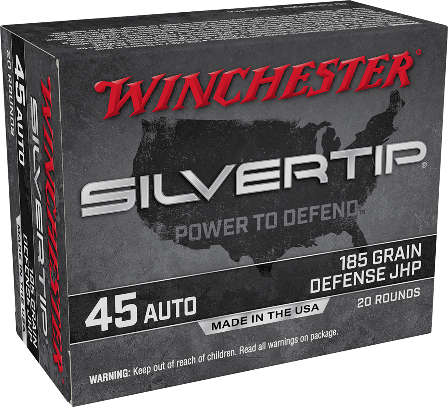 Winchester Ammo W45AST Silvertip  45ACP 185gr Silvertip Jacket Hollow Point 20 Per Box/10 Case