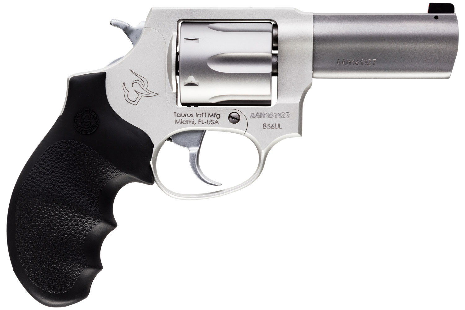 Taurus 2-85639ULNS Defender 856 Ultra-Lite Small 38 Special +P 6 Shot 3" Matte Stainless Steel Barrel, Cylinder & Frame, Hogue Finger Grooved Grip, Transfer Bar Safety, Exposed Hammer