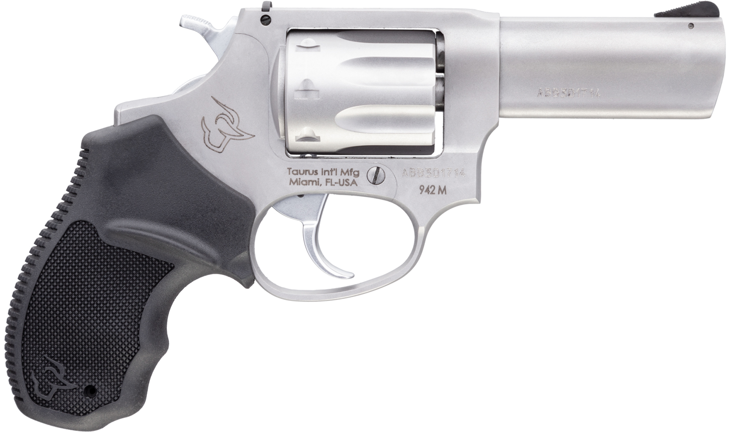 Taurus 2942M039 942  22 WMR 8rd 3 Barrel, Overall Matte Finish Stainless Steel & Finger Grooved Black Polymer Grip
