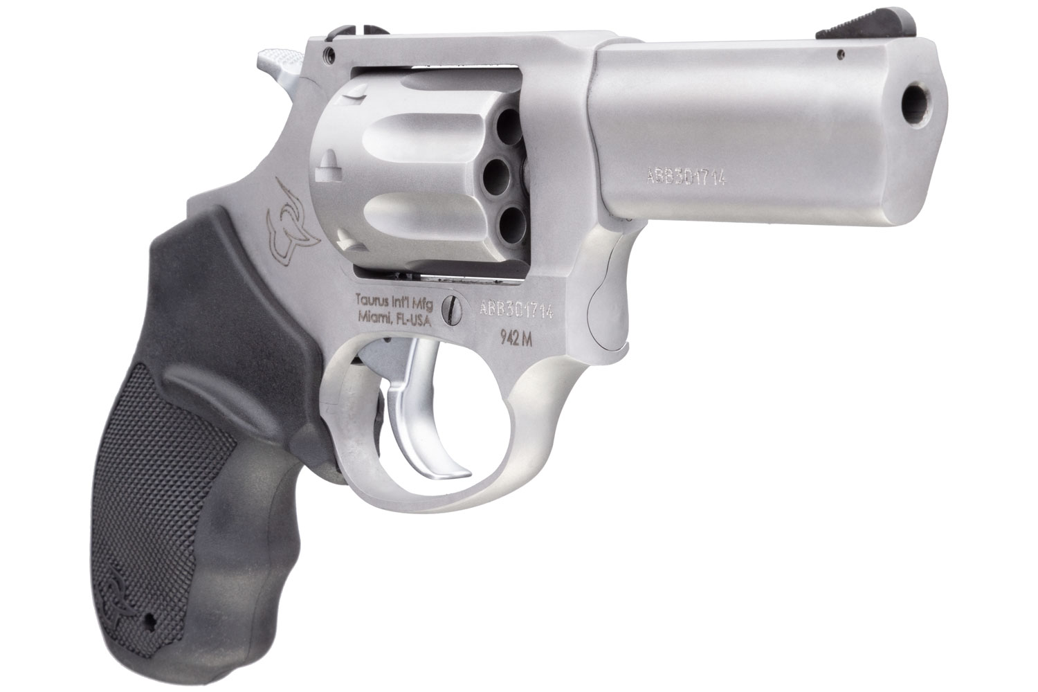 Taurus 2942M039 942 Revolver 22 WMR 8rd 3" Barrel, Overall Matte Finish Stainless Steel & Finger Grooved Black Polymer Grip