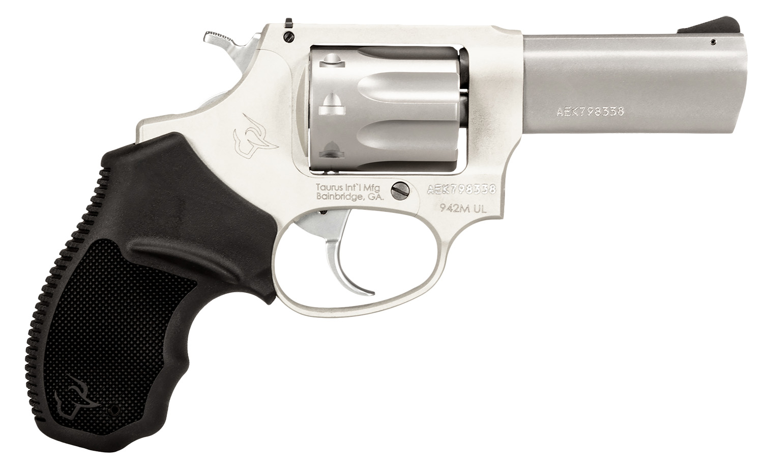 Taurus 2942M039UL 942 Ultra-Lite 22 WMR 8rd 3 Matte Stainless Finish Barrel, Matte Stainless Finish Cylinder, Stainless Anodized Finish Aluminum Frame & Finger Grooved Black Polymer Grip