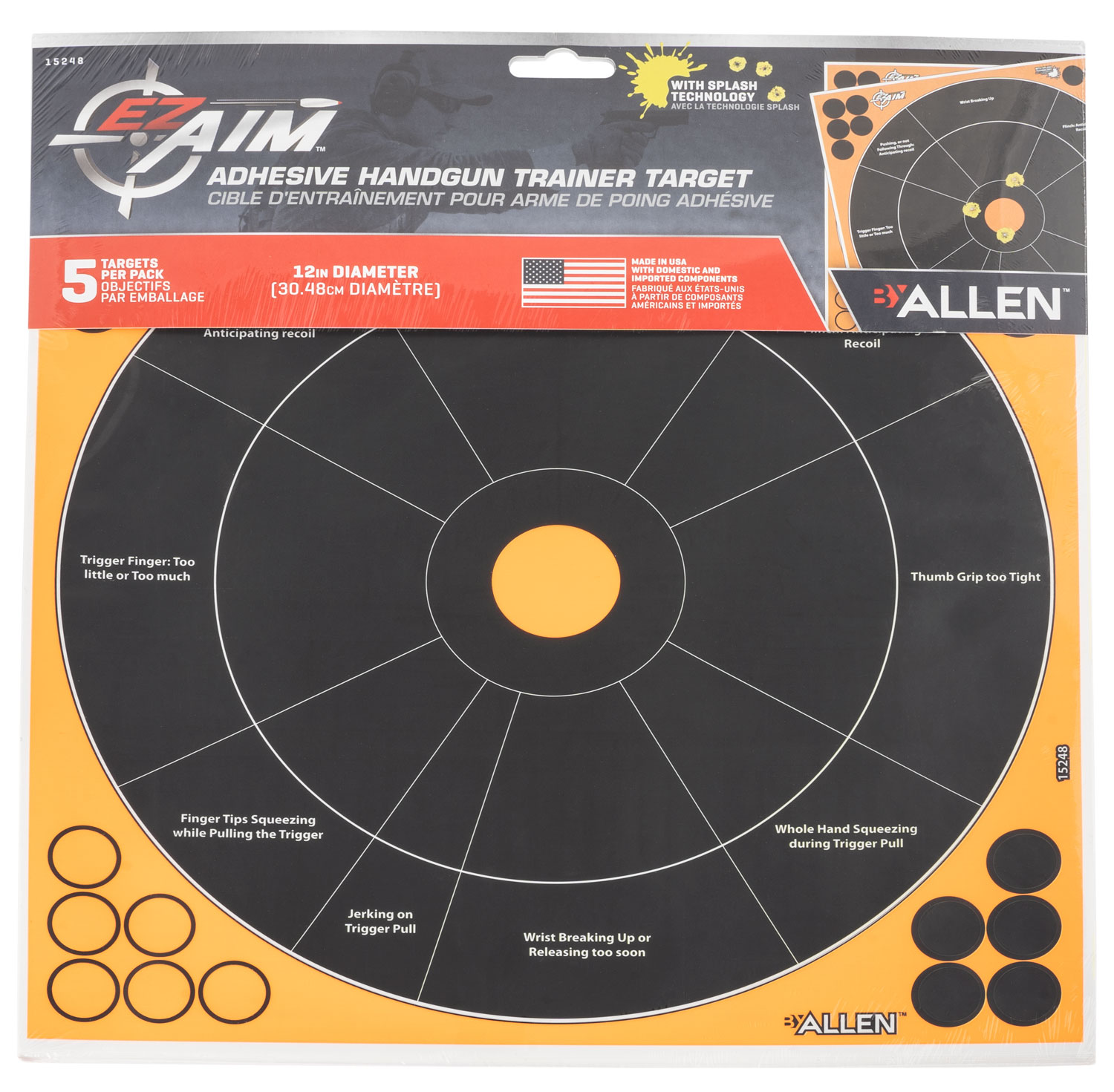 EZ-Aim 15248 Splash Reactive Handgun Trainer Adhesive Black / Orange 5 Pack-img-0